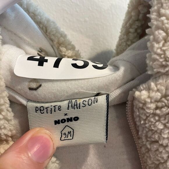 Petite Maison x Nono Baby Beige Coverall Jumpsuit 9M Hooded Sherpa Winter Snow - Picture 7 of 10